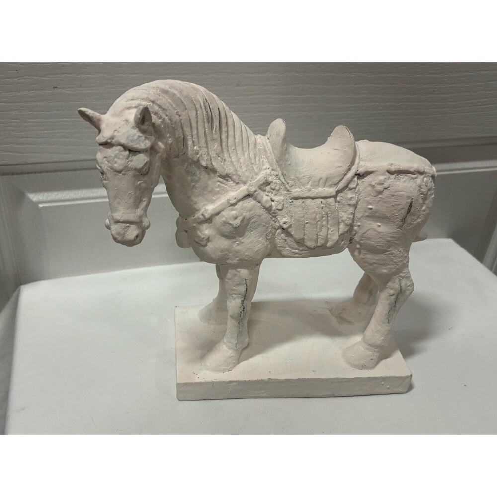 White Horse Sculpture Equestrian Decor Carved Wood Gesso Chinoiserie Statue - Picture 9 of 15